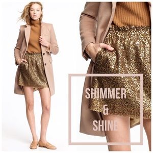 {J.Crew} Gold Sequin Mesh Overlay Bell Mini Skirt